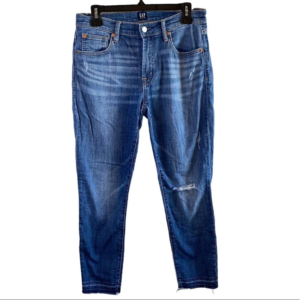 Gap True Skinny Ankle Jeans Women's 28R Medium Wash Distressed Stretch‎ Denim